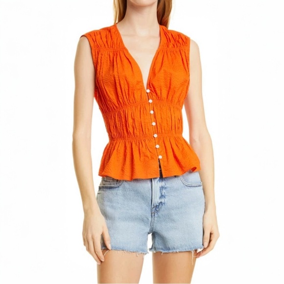 New! Frame denim crinkle button front top size Small/Petite - Picture 1 of 13